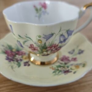 Queen Anne Yellow Wildflower Teacup & Saucer Set Cottagecore Bone China Vtg